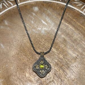 Konstantino 925 Sterling Silver & 18K Gold Peridot Cabochon Pendant Necklace